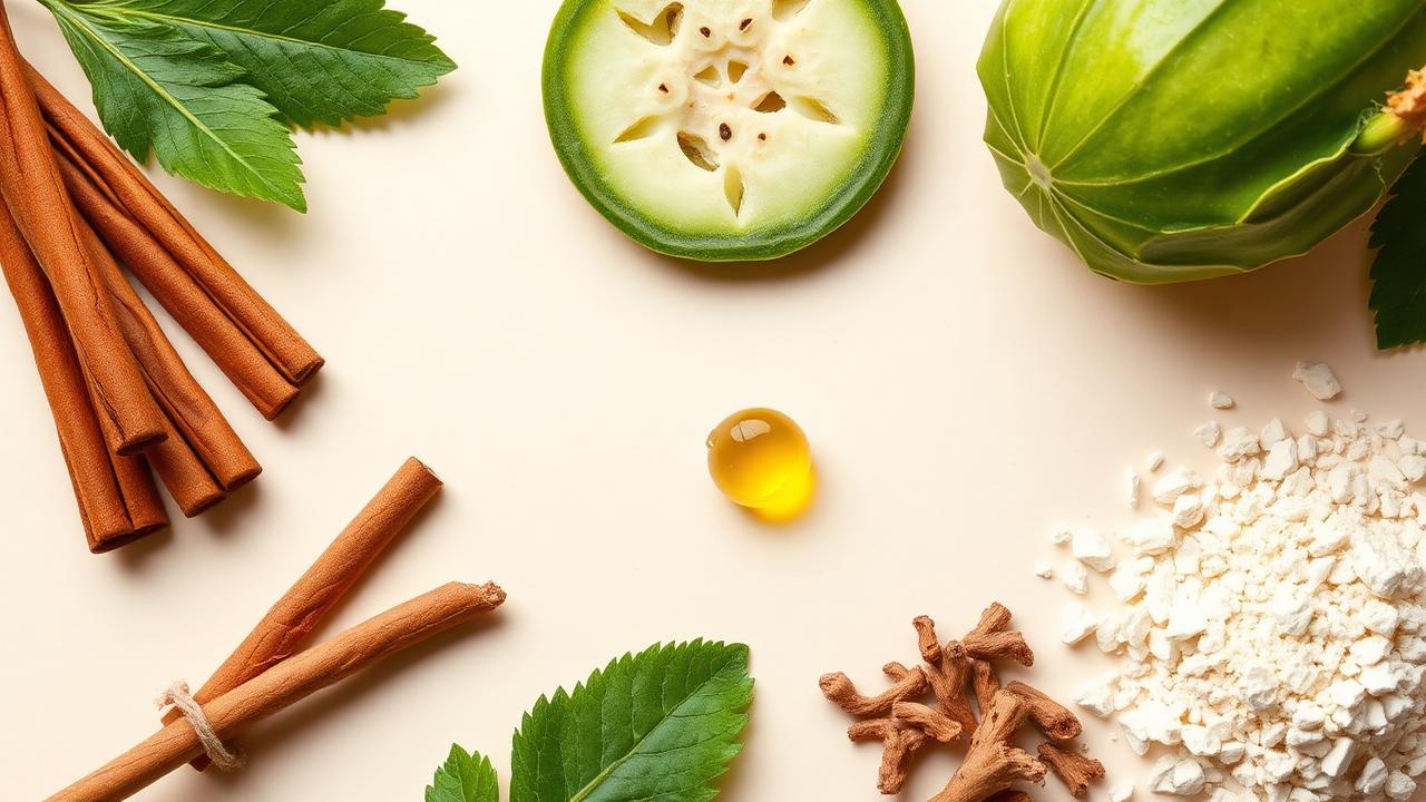 Natural ingredients used in GlucoLife+ including cinnamon, bitter melon, berberine and chromium